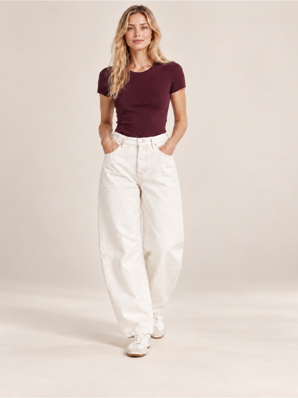 Zara NWT Barrel Jeans high Rise Off White Cream 100% Cotton Loose size 4 Denim